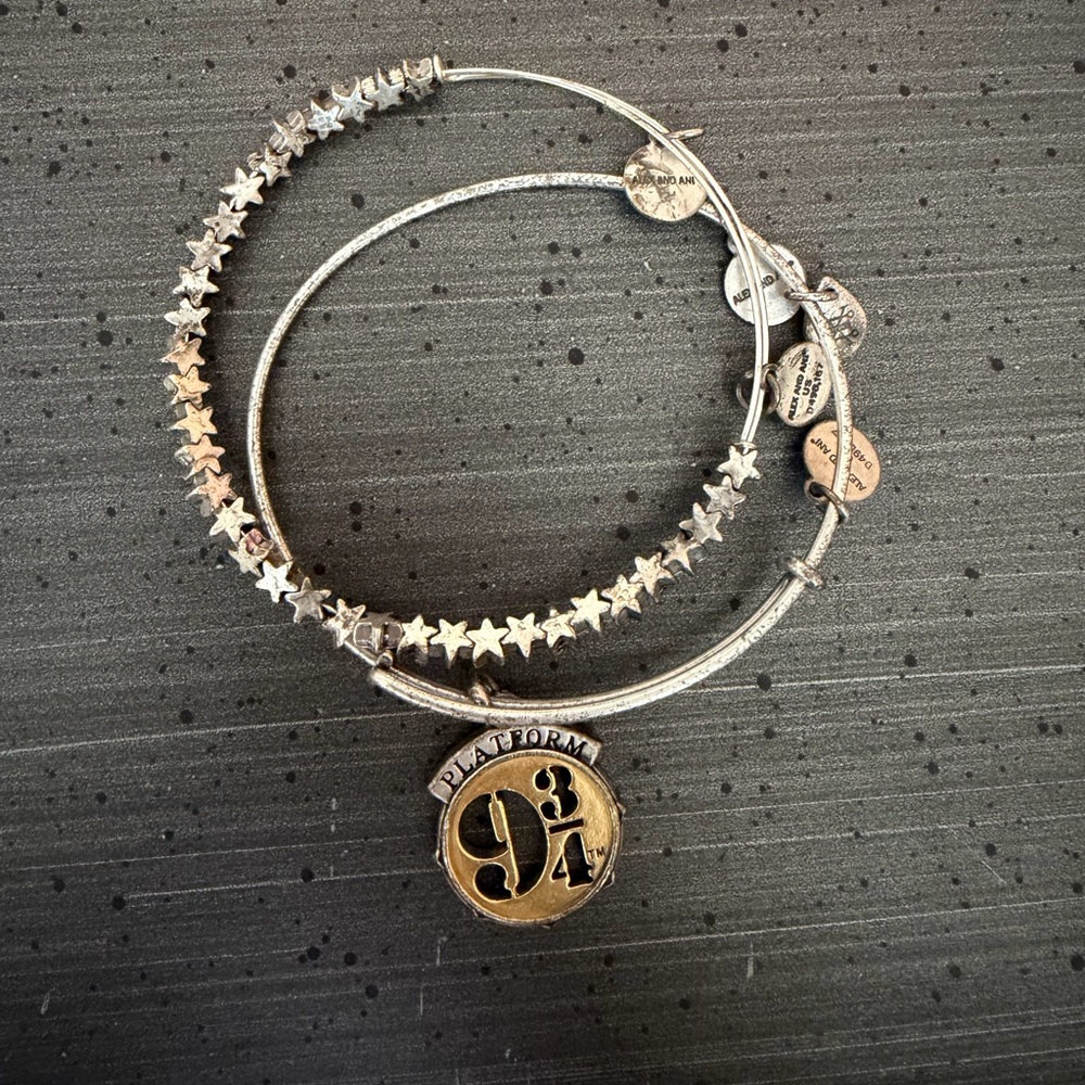 Silver and Gold Platform 9 3/4 Charm Alex and Ani Bracelet Set
